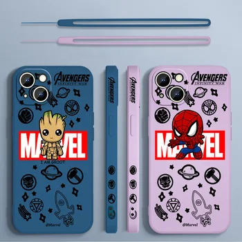 Marvel Avengers Junak Logotip Za Apple iPhone 14 13 12 mini 11 Pro 8 7 6S 6 Plus XR XS X Max Tekoče Levo Vrv Mehko Primeru Telefon